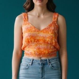 STITCH & PINE Watercolor Chiffon V-neck Sleeveless Strappy Crop Top